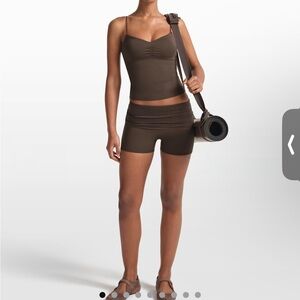 Nike x SKIMS Matte brown Activewear Set, 3” foldover shorts and matching tanks